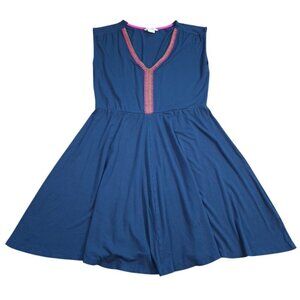 Boden Navy Sleeveless Dress US 10R UK 14R Embroidered V-Neck.